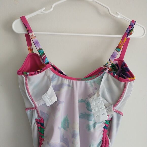 Fantasie Tankini 32H Pink Blue Floral Bra Underwired Ruched Tropical Hawaiian - Picture 9 of 12
